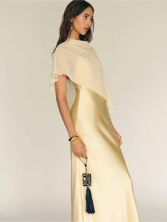 Reformation Dresses & Skirts - Reformation Butter Yellow 100% Silk Maxi Dress with Sheer Cape